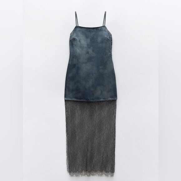 ZARAβLACEβTRIMβDENIMβDRESS - Picture 16 of 16